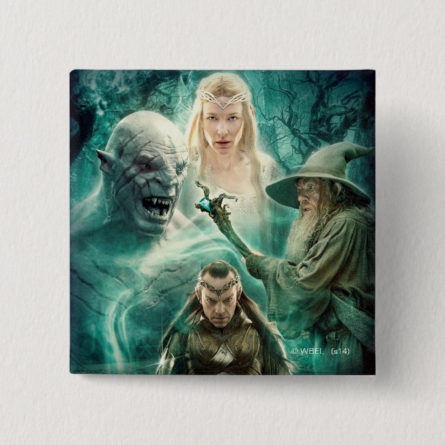 Badge Carré 5 Cm ELROND™, Azog, Galadriel & Gandalf Graphic (Devant)