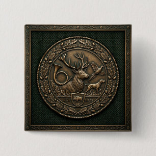 Badge Carré 5 Cm Emblème de pavillon de chasse vert chasseur et bro