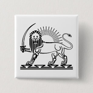 Badge Carré 5 Cm Emblème Lion et Soleil de l'Iran - noir et blanc