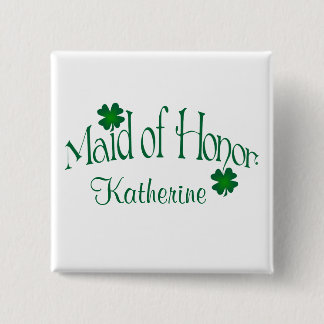 Badge Carré 5 Cm Emerald Green, Shamrock blanc Maid of Honor Button