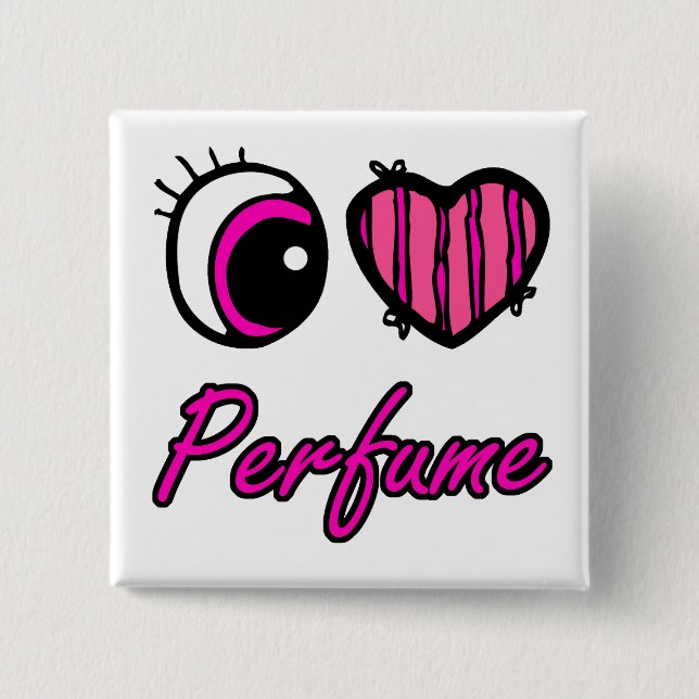 Badge Carré 5 Cm Emo Coeur des yeux J'aime le parfum (Devant)