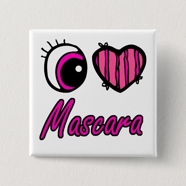Badge Carré 5 Cm Emo Coeur des yeux J'aime Mascara (Devant)