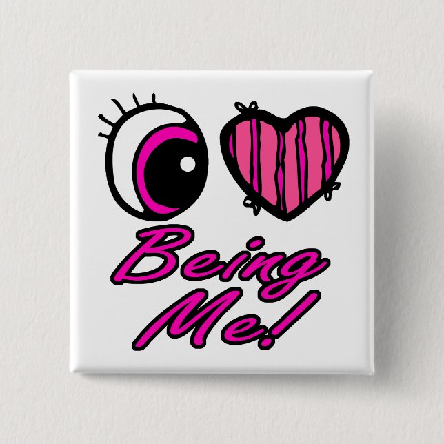 Badge Carré 5 Cm Emo Coeur Oeil J'Aime Être Moi (Devant)