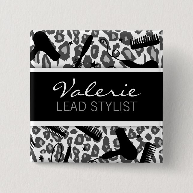 Badge Carré 5 Cm Empreinte de léopard de neige (sur mesure) Salon d (Devant)