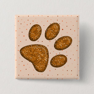 Badge Carré 5 Cm empreinte de patte de chat scintillante - orange