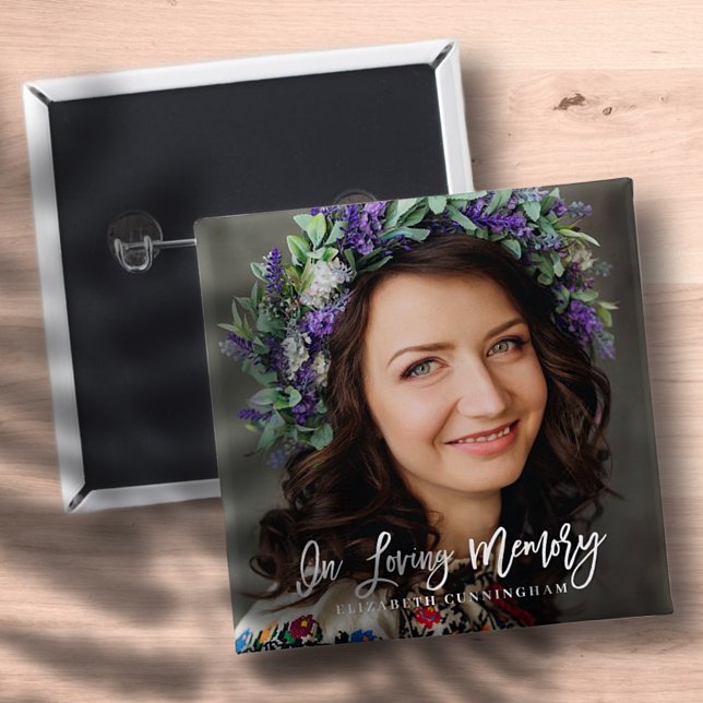 Badge Carré 5 Cm En Mémoire Amoureuse Cursive Photo Memorial person (Créateur téléchargé)