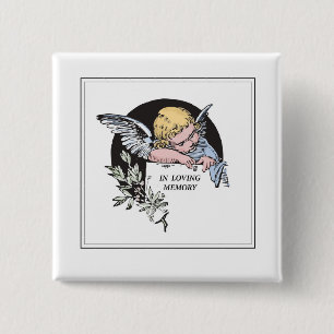 Badge Carré 5 Cm En Mémoire d'amour, Ange du Souvenir, Vintage
