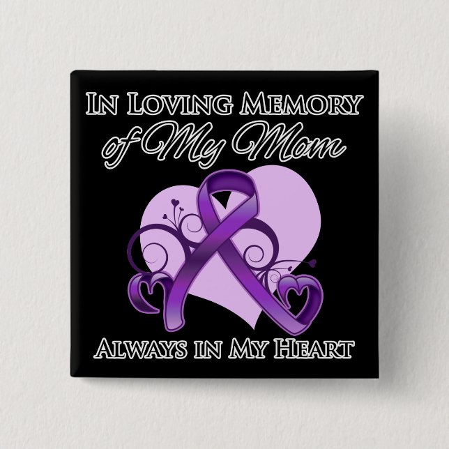 Badge Carré 5 Cm En mémoire de ma mère - Cancer du pancréas (Devant)