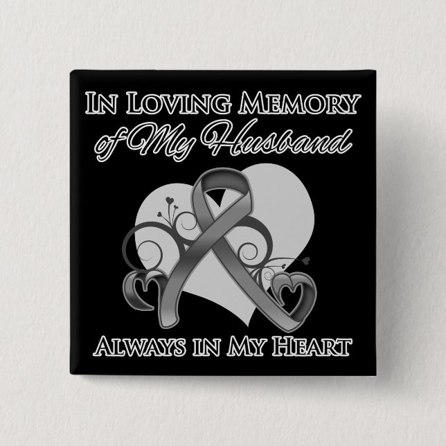 Badge Carré 5 Cm En mémoire de mon mari - Cancer du cerveau (Devant)