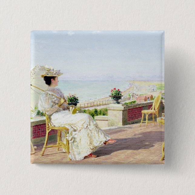 Badge Carré 5 Cm En Vacance (Devant)