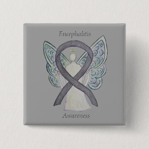 Badge Carré 5 Cm Encéphalite Conscience Argent Ruban Angel Art Pin
