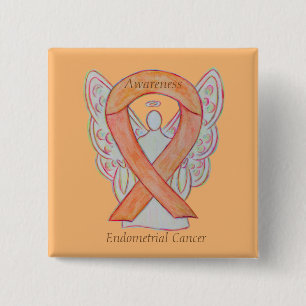 Badge Carré 5 Cm Endometrial Cancer Peach Awareness Ribbon Pins