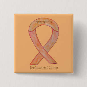 Badge Carré 5 Cm Endometrial Cancer Peach Awareness Ribbon Pins