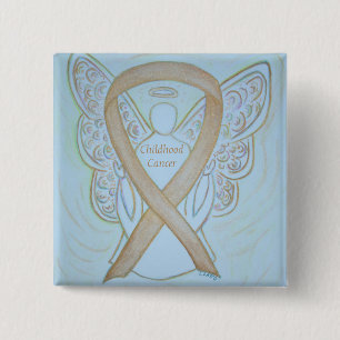 Badge Carré 5 Cm Enfance Cancer Angel Gold Sensibilisation Pins à r