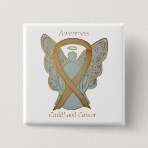 Badge Carré 5 Cm Enfance Cancer Angel Gold Sensibilisation Pins à r