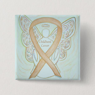 Badge Carré 5 Cm Enfance Cancer Angel Gold Sensibilisation Pins à r