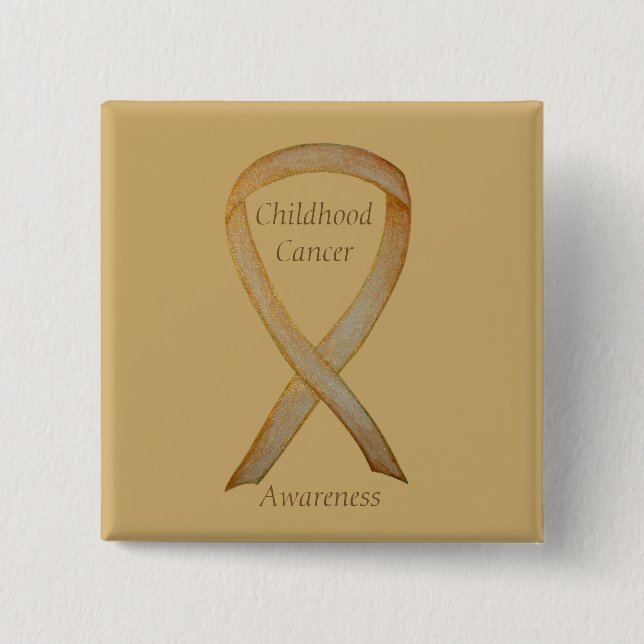 Badge Carré 5 Cm Enfance Cancer Angel Gold Sensibilisation Pins à r (Devant)