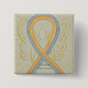 Badge Carré 5 Cm Enfance Cerveau Cancer Ange Sensibilisation Pins à