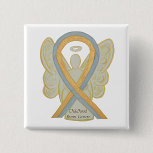 Badge Carré 5 Cm Enfance Cerveau Cancer Ange Sensibilisation Pins à