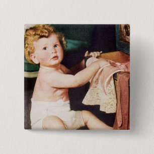 Badge Carré 5 Cm Enfant Mignon en Bas Age Jouant avec la Commode à 