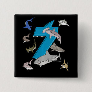 Badge Carré 5 Cm Enfants 7e anniversaire Garçons Requin blanc requ