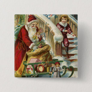Badge Carré 5 Cm Enfants courant pour saluer Père Noël