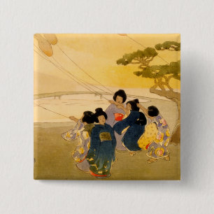 Badge Carré 5 Cm Enfants Japonais - Bertha Lum - 1913