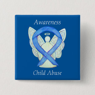 Badge Carré 5 Cm Enfants maltraités Blue Sensibilisation Ruban Ange