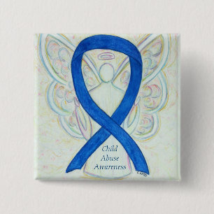 Badge Carré 5 Cm Enfants maltraités Blue Sensibilisation Ruban Angl