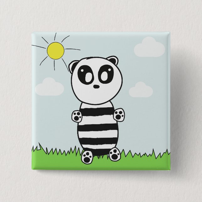 Badge Carré 5 Cm Enfants Panda  (Devant)