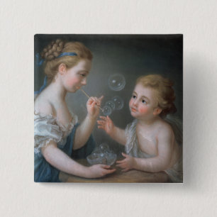 Badge Carré 5 Cm Enfants soufflant des bulles