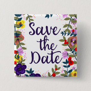 Badge Carré 5 Cm Enregistrer La Date Mariage Vintage Floral Reef