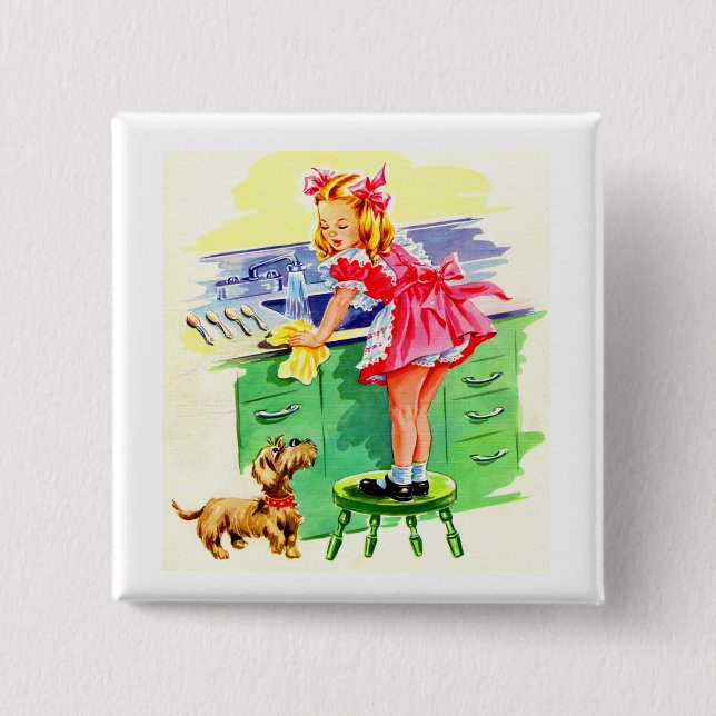 Badge Carré 5 Cm Enseigner à Rover comment laver la vaisselle (Devant)