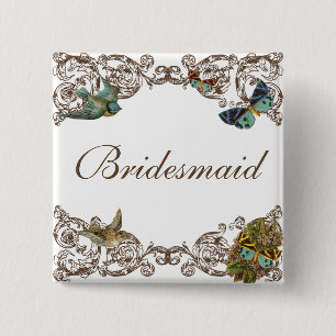 Badge Carré 5 Cm Ensemble Mariage Botanica - Épingle de Bridesmaid