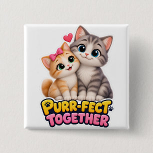 Badge Carré 5 Cm Ensemble Parfait Couple de Chats Mignons Amour Drô