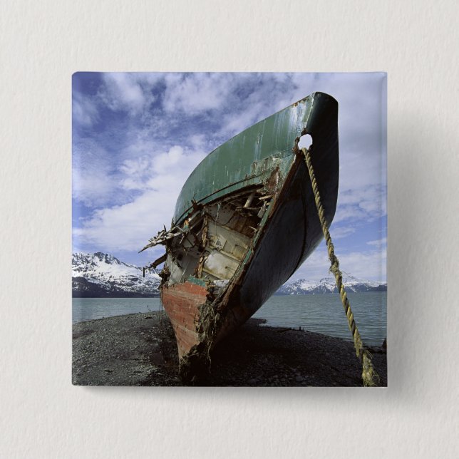Badge Carré 5 Cm Épave À Navire Sur Le Rivage (Devant)