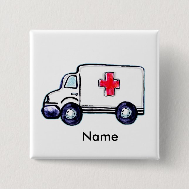 Badge Carré 5 Cm Épingle carrée ambulance (Devant)