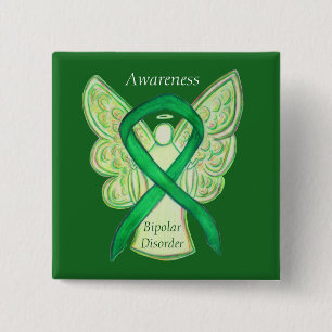 Badge Carré 5 Cm Épingle d'ange de ruban de sensibilisation verte p