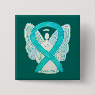 Badge Carré 5 Cm Épingle d'angle Turquoise de ruban de sensibilisat