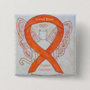 Badge Carré 5 Cm Épingle d'art d'ange de chat à ruban orange de sau
