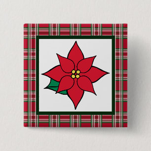Badge Carré 5 Cm Épingle de bouton de Noël Poinsettia