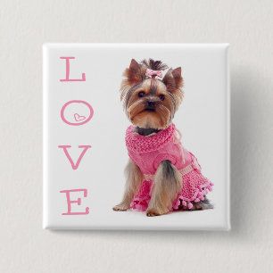 Badge Carré 5 Cm Épingle de chiot Yorkshire Terrier / Bouton