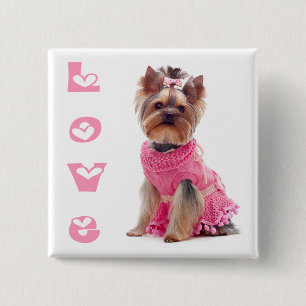 Badge Carré 5 Cm Épingle de chiot Yorkshire Terrier / Bouton d'amou