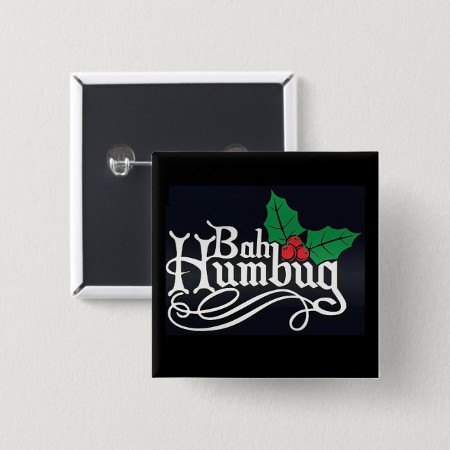 Badge Carré 5 Cm Épingle de Noël Bah Humbug (Devant & derrière)