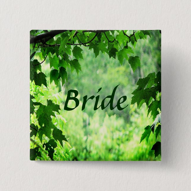 Badge Carré 5 Cm Épingle nuptiale Mariage feuillue (Devant)