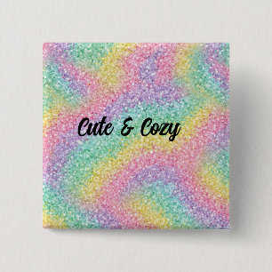 Badge Carré 5 Cm Épingle personnalisée pastel arc-en-ciel pailletée