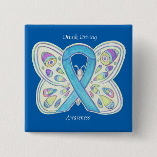 Badge Carré 5 Cm Épingle Ruban de Sensibilisation au Papillon Condu