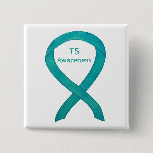 Badge Carré 5 Cm Épingle Turquoise de ruban de sensibilisation de T