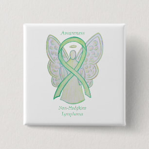 Badge Carré 5 Cm Épingles de ruban vert non Hodgkins Lymphoma Ange
