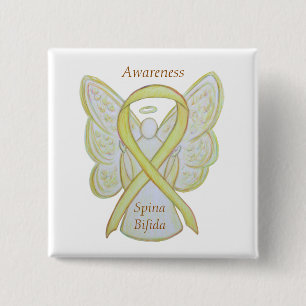 Badge Carré 5 Cm Épingles Ruban Jaune de Sensibilisation à Spina Bi